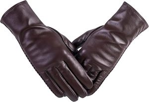 Premium Genuine <b>Leather</b> Wrist-Length Motorbike <b>Gloves</b> for <b>Men</b> Brown Soft Breathable Touchscreen Needle Detection Winter Cycling - Product Image 4