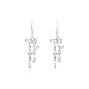 14K White Gold Christian Cross Hoop Earrings with Diamond and Pearl - Product Image 3