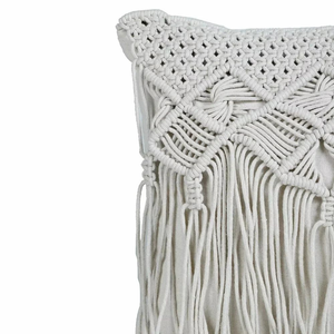 Handmade Macrame Chair Cushion <b>Cover</b> Cotton Square <b>Throw</b> Pillow <b>Cover</b> for Couch Bed Home Décor 16 x 16 inches - Product Image 4