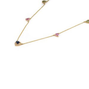 Collar con Colgante de Diamantes y Zafiros Multicolores en Forma de Corazón, 100% Natural, con Cadena de Oro Amarillo de 14K, Proveedor de Joyería Fina - Product Image 5