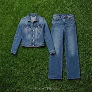 Combinaison en jean pour femme, tenue une pièce bleue, style veste ajustée à manches longues, pantalon large, streetwear - Product Image 6
