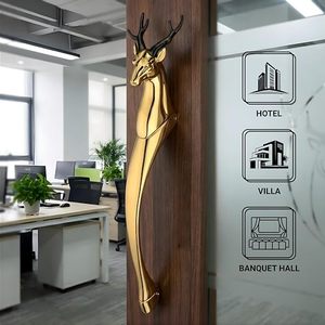 Manija de Puerta de Latón con Forma de Ciervo Dorado, Diseño Contemporáneo para Hotel, Villa, Salón de Banquetes - Product Image 1