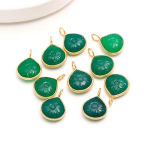 Pendentif en onyx vert naturel sculpté à la main, en argent sterling 925, breloque en pierre d'onyx vert pour la fabrication de bijoux, 12 mm, en gros - Product Image 1