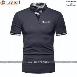 T-shirt col en V personnalisé pour hommes, mode d'été, manches courtes, avec logo imprimé, coupe ajustée, 100% haut en coton - Product Image 5