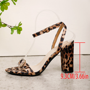 Sandales élégantes d'été pour femmes à imprimé léopard, talon haut, bride cheville, bout pointu, talon épais, pour soirée - Product Image 6