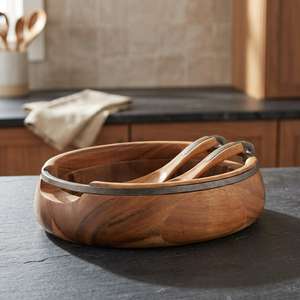 Wood <b>Serving</b> Bowl With <b>Serving</b> <b>Spoon</b> Salad Bowl with Metal Handle Handcrafted Dinnerware For Dining <b>Serving</b> Bowl For Snacks Dish - Product Image 3