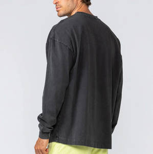 Service OEM, Nouveauté : T-shirt 100% coton pour homme, manches longues, coupe ample, délavé à l'acide, doux, vente en gros - Product Image 4