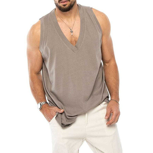 Camiseta sin mangas de punto con cuello redondo y estampado tie-dye gris claro para hombre, 100% poliéster, ropa informal - Product Image 5