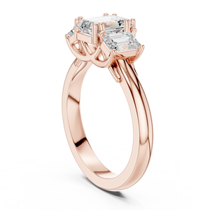 Bague en or rose à trois pierres taille émeraude, élégante, pour femme, fiançailles, mariage, anniversaire, bijou de mode, cadeau - Product Image 3