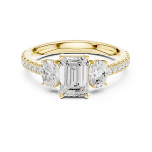 Anillo de Diamantes Cultivados en Laboratorio con Certificación IGI, Tres Piedras Ovaladas de Esmeralda, Axis Radiance, Oro 10K/14K/18K/Plata - Product Image 1