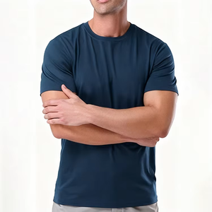 T-shirt à col rond bleu marine pour hommes, t-shirt de sport athlétique qui évacue l'humidité, à séchage rapide, pour l'entraînement et les activités sportives - Product Image 3