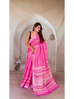 Blus Saree Linen Wanita dengan Cetakan Tangan, Pewarna Alami, Tekstil Tradisional India Buatan Tangan Murni, Bebas Bahan Kimia, Cepat Kering