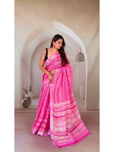Blouse de sari en lin imprimé à la main, teinture naturelle, textile indien traditionnel pur fait main, sans produits chimiques, séchage rapide, multi-saisons - Product Image 4