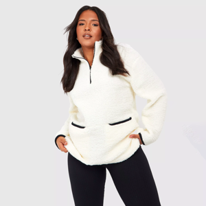 เสื้อฮู้ดดี้โอเวอร์ไซส์ผ้าเท็ดดี้ฟลีซแบบซักล้างทรงบ็อกซี่ คอตั้ง ซิปครึ่งตัว  สำหรับผู้หญิงและผู้ชาย  รุ่นวินเทอร์ ไฮสตรีท ปี 2026  แบบเรียบๆ สั่งทำได้ - Product Image 1