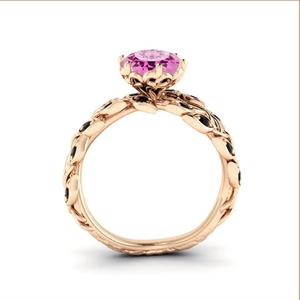 Bague en argent sterling 925 avec spinelle rose naturelle ronde, bague luxueuse avec pierre précieuse spinelle noire, bague à feuille, bijoux en gros, fournisseur régulier - Product Image 3