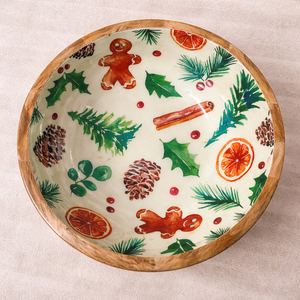 ชามเคลือบเงาธรรมชาติลายขนมปังขิง  ช้อนส้อมไม้มะม่วงแกะสลักด้วยมือ เป็นมิตรกับสิ่งแวดล้อม  ชุดอุปกรณ์เสิร์ฟสลัดจากไม้ธรรมชาติสำหรับใช้ในครัว - Product Image 2