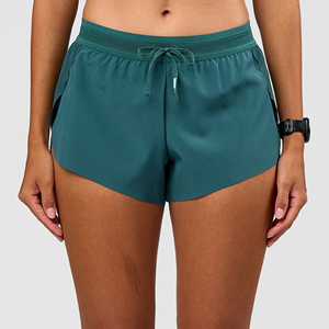 Teal Elastic Waist <b>Women's</b> Running <b>Shorts</b> Solid Color Breathable Mesh Quick Dry Spandex/Nylon Workout Gym Wear <b>Short</b> Length - Product Image 1