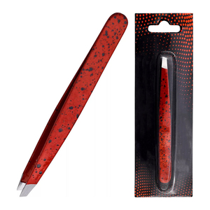 Pinza Profesional para Cejas con Diseño de Salpicaduras Rojas, Punta Inclinada de Precisión, Pinza de Acero Inoxidable para Depilación de Alta Calidad - Product Image 1