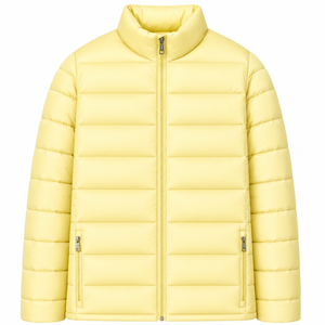 Men's Yellow Stand Collar Puffer Jacket Windproof <b>Zipper</b> Closure Casual Winter <b>Coat</b> Polyester Wadding Regular Fit - Product Image 5