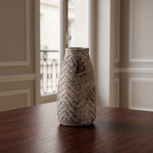 Rustic <b>Ceramic</b> <b>Vase</b> With Chevron Pattern Glazed Finish Handmade Tabletop Decor - Product Image 2