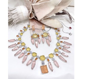 Designer Best Quality CZ <b>Statement</b> With Doublet Stones Look <b>Necklace</b> and Earrings Set for Women For Engagement Anniversary - Product Image 1