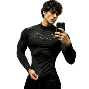 <b>Mens</b> Casual <b>Shirts</b> Knitted Long Sleeve Compression <b>Shirt</b> <b>Collarless</b> Base Layer Solid Training Running Gym Fitness Sportswear Top - Product Image 1