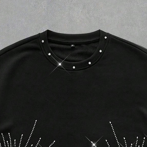 เสื้อยืดไรน์สโตนสำหรับผู้ชายเสื้อยืดลำลองผ้าคอตตอนถักลายว่างเปล่าสำหรับผู้ชาย - Product Image 3