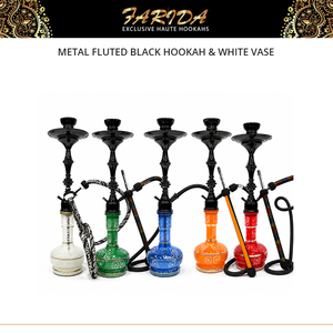 Chichas Farida de Luxe Mini Égyptiennes en Métal Cannelé Noir avec Vase Blanc – Prix de Gros - Product Image 2