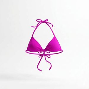 Haut de bikini noir pour femme avec cordon de serrage à l'avant et bretelles réglables, maillot de bain uni en spandex et polyester - Product Image 2