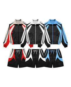Ensemble de survêtement unisexe avec veste à capuche zippée à manches longues et short, color block, respirant, coupe oversize, idéal pour l'été - Product Image 1
