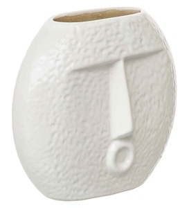 Vase décoratif en résine blanche texturée, design moderne, forme de visage, personnalisations modernes disponibles - Product Image 4