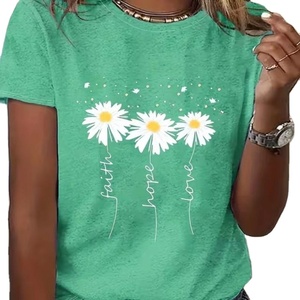 Camiseta Vintage Informal de Algodón para Mujer, Jersey con Cuello Redondo, Manga Corta, Estampado de Letras, Encaje, Sólido, Botón Personalizable, Natural - Product Image 3