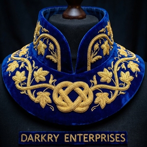 Custom Hand Gold Bullion Embroidery on Blue Fabric Collar <b>Wheat</b> and Berry Motif Bespoke Manufacturing Service - Product Image 4