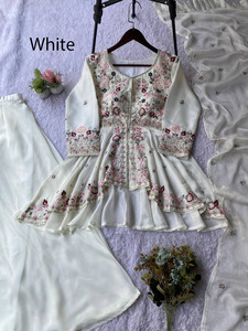 ชุดชาราร่าแบบดั้งเดิมสำหรับผู้หญิง PinkCityBlocks ทรงเข้ารูป ชุดอาบายะห์ ผ้าจอร์เจตต์แห้งเร็วแบบกลับด้านได้ เย็บสำเร็จ สำหรับงานปาร์ตี้ฤดูหนาว - Product Image 2