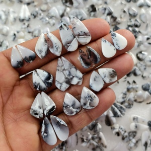 Lot de 2 cabochons en agate dendritique, 10x4x2 mm et 20x7x2 mm, pour la fabrication de bijoux, 8 carats en moyenne - Product Image 1