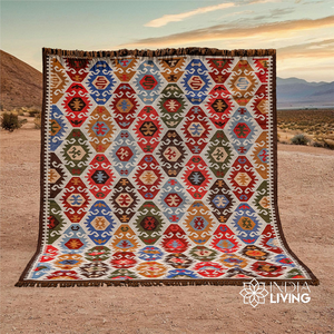 Tapis Kilim en fil PET recyclé RTS, tissage Panja, tissage plat, pour intérieur et extérieur, vente en gros - Product Image 1