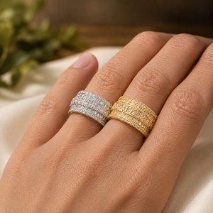Anillo de Eternidad Completo Chapado en Oro de 18K con Moissanita de Corte Redondo, Banda de Boda y Joyería de Compromiso con Diamantes Baguette para Mujer - Product Image 3