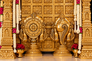 Mandap de mariage doré sculpté Ganesha Royal, Mandapam traditionnel du sud de l'Inde avec piliers sculptés, Mandap en fibre exclusif pour les mariages aux États-Unis - Product Image 3