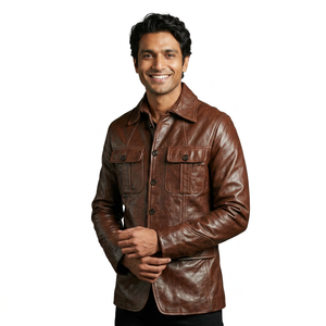 Genuine <b>Sheepskin</b> Bomber Leather <b>Jacket</b> Men Motorcycle Leather <b>Jackets</b> Brown Color Men's Leather <b>Jacket</b> For Men - Product Image 1