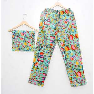 Ensemble de pyjama en coton léger fait main pour femmes, pur, doux et confortable, col en V, vêtements de nuit, taille élastique, robe de nuit pour la maison et l'hôtel - Product Image 5