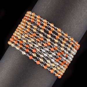 Chaîne de chapelet en argent sterling 925 avec perles rondes facettées en cornaline naturelle, fil enroulé, chaîne à maillons en pierres précieuses pour la fabrication de bijoux en gros - Product Image 6