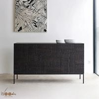 Buffet moderne en bois massif sculpté, meuble d'appoint noir pour salle à manger et entrée