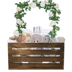 Eco-Friendly Modern Wooden Baby <b>Basket</b> with Handle Engraved Storage Crate <b>Hamper</b> Baby Shower <b>Gift</b> for Boys Girls Newborn - Product Image 1