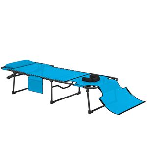 Sdraio Pieghevole Blu con Schienale Reclinabile a 5 Livelli, Foro per la Lettura, Tasca Laterale e Poggiatesta - Product Image 1