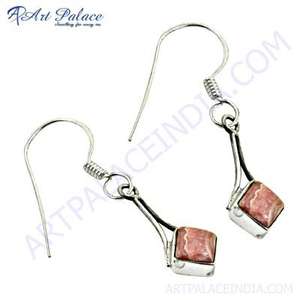Pendientes de aro de moda de plata con piedras preciosas de Rodocrosita de moda - Product Image 1