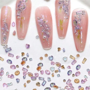 50 piezas/bolsa de diamantes de imitación para decoración de uñas, con forma de mini circonita, efecto <span class=keywords><strong>aurora</strong></span>, translúcidos, color coñac, formas mixtas y diamantes afilados, para manicura - Product Image 3