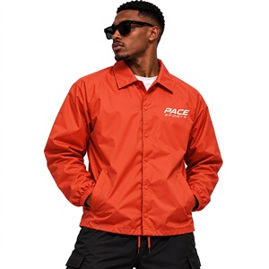 Veste coach homme vert émeraude, imperméable, légère, en nylon, col pointu à boutons-pression, veste de sport active. - Product Image 6