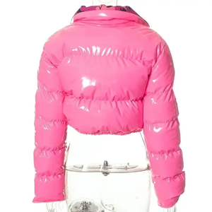 Chaqueta Corta Acolchada con Capucha Rosa, Estilo Informal, Cortavientos, para Invierno, con Forro de Camuflaje, Relleno de Poliéster con Revestimiento de PU - Product Image 2