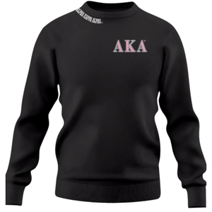 Sweat-shirt à col rond pour femme AKA Sorority Inc, design au dos en chenille noire, lettres grecques brodées, haut de gamme - Product Image 2