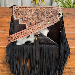 Nuevo diseñador de moda femenina, bolso cruzado con flecos de cuero mecanizado a mano, bolso cuadrado grande de hombro de piel de vaca de lujo al por mayor para mujer - Product Image 3